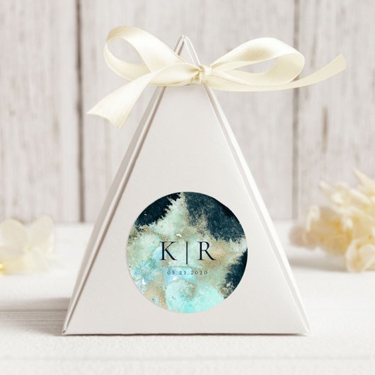 Watercolor Blue and Gold Elegante Wedding Sticker