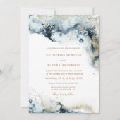 Watercolor Blue and Gold Minimalistische Hochzeit Einladung (Vorderseite)