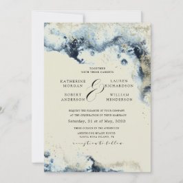 Watercolor Blue and Gold Minimalistische Hochzeit Einladung