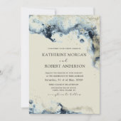Watercolor Blue and Gold Minimalistische Hochzeit Einladung (Vorderseite)