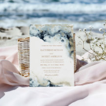 Watercolor Blue and Gold Minimalistische Hochzeit