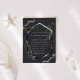 Watercolor Blue and Gold Minimalistische Hochzeit Einladung