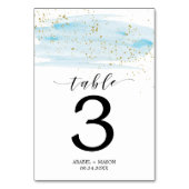 Watercolor Blue and Gold Wedding Tischnummer (Vorderseite)