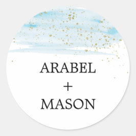 Watercolor Blue and Gold Wedding Umschlag Aufklebe Runder Aufkleber