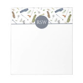 Watercolor Blue and Green Golf Pattern Monogram Notizblock (Vorderseite)