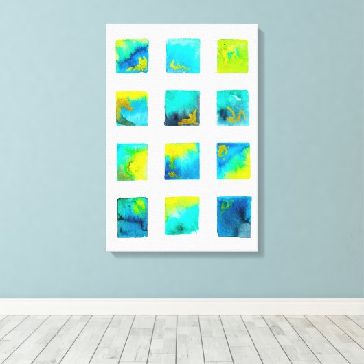 watercolor blue and green squares leinwanddruck (Insitu (Holzboden))