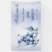 Watercolor Blue Baby Bear Baby Dusche Willkommen Banner (Vertikal)