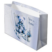 Watercolor Blue Baby Bear Geschenktasche Große Geschenktüte (Rückseite Schrägansicht)