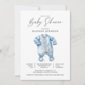 Watercolor Blue Baby Clothes Boy Dusche Einladung (Vorderseite)