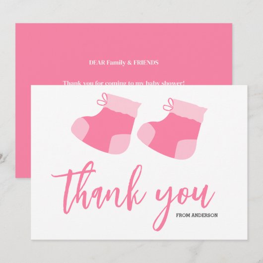 Watercolor Blue Baby Girl Hinterns Babydusche Dankeskarte (Vorne/Hinten)