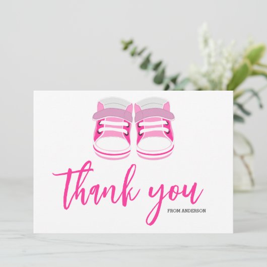 Watercolor Blue Baby Girl Hinterns Babydusche Dankeskarte (Stehend Vorderseite)