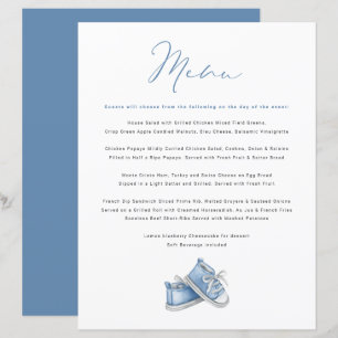 Watercolor Blue Baby Shoes Baby Shower Menü