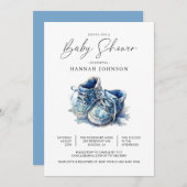 Watercolor Blue Baby Shoes Boy Baby Shower Dusche Einladung (Vorne/Hinten)