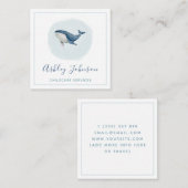 Watercolor Blue Baby Whale Babysitter Kinderbetreu Quadratische Visitenkarte (Vorne/Hinten)