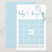 Watercolor Blue Balloon Baby Dusche Bingo Spiel (Vorne/Hinten)