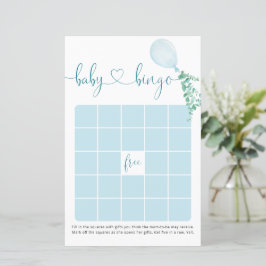 Watercolor Blue Balloon Baby Dusche Bingo Spiel