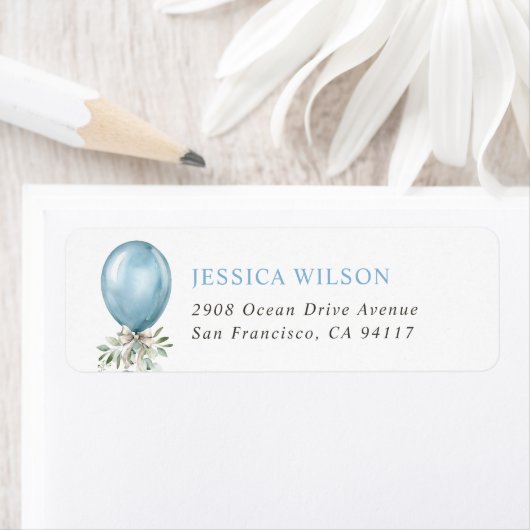 Watercolor Blue Balloon Bow Greenery (Insitu)