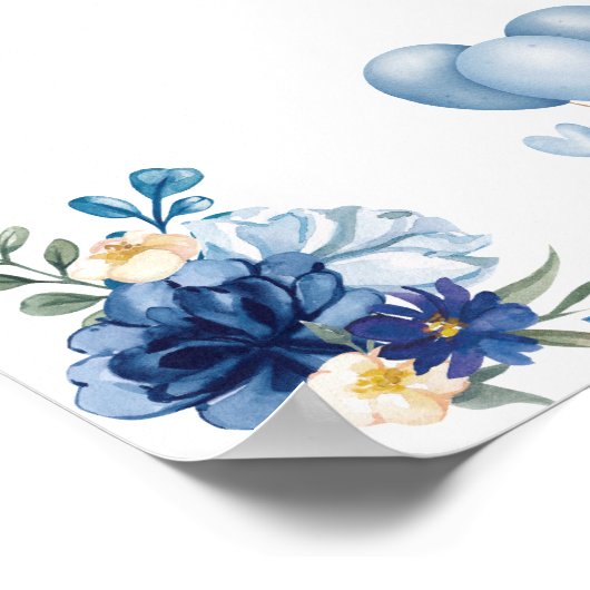 Watercolor Blue Balloon Teddy Bären Poster (Ecke)