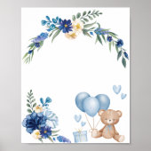 Watercolor Blue Balloon Teddy Bären Poster (Vorne)