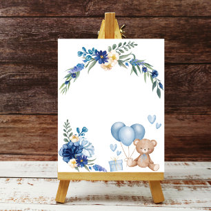 Watercolor Blue Balloon Teddy Bären Poster