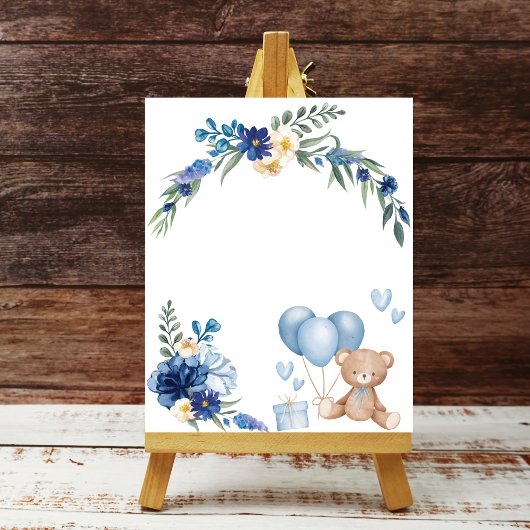 Watercolor Blue Balloon Teddy Bären Poster