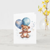 Watercolor Blue Balloons Brown Teddy Bear Karte (Gelbe Blume)
