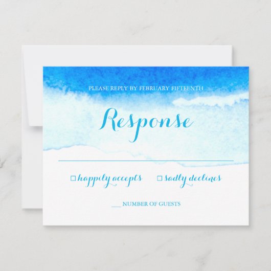 Watercolor Blue Beach Wedding UAWG RSVP Karte (Vorderseite)