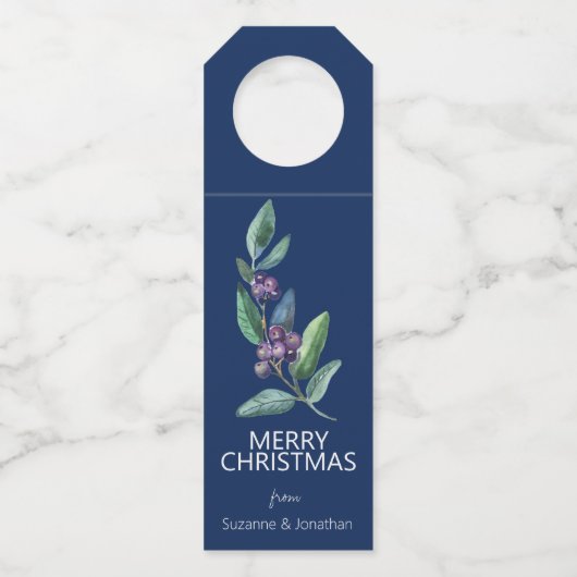 Watercolor Blue Berry Verlasse Weihnachten Flaschenanhänger (Rückseite)
