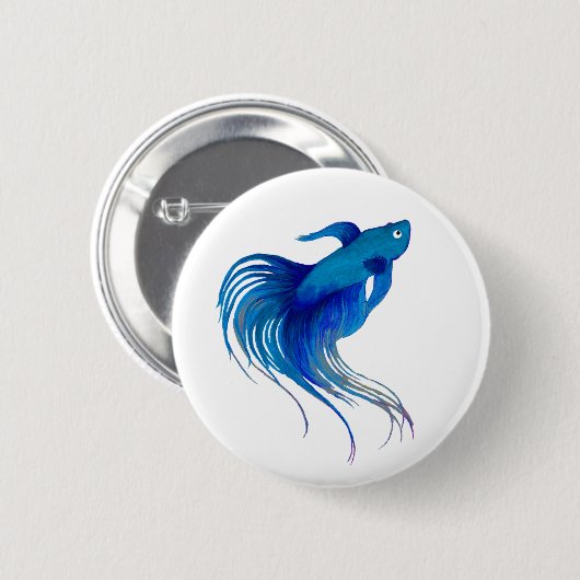 Watercolor Blue Betta Fish Button (Vorne & Hinten)