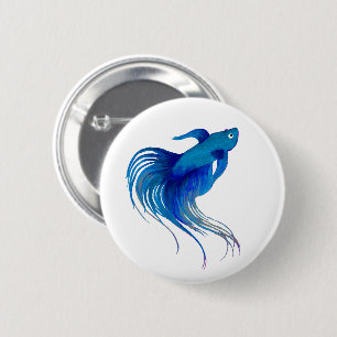 Watercolor Blue Betta Fish Button