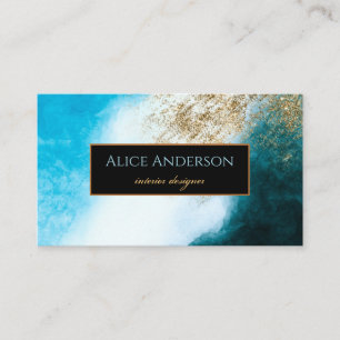 Watercolor Blue Black Gold Glitzer Designer Visitenkarte