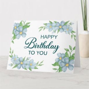 Watercolor Blue Blume Geburtstagskarte Karte