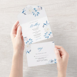 Watercolor Blue Blume Hochzeit Einladung