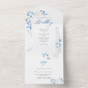 Watercolor Blue Blume Hochzeit Einladung