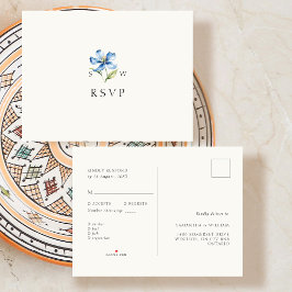 Watercolor Blue Blume Wedding RSVP Response Ankündigungspostkarte
