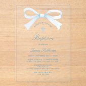 Watercolor Blue Bow Baptism Acryleinladungen (Vorderseite)