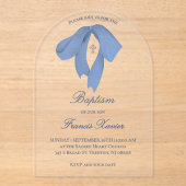 watercolor blue bow Baptism Acryleinladungen (Vorderseite)