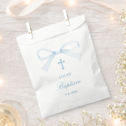 Watercolor Blue Bow Baptism Geschenktütchen (Ausgeschnitten)