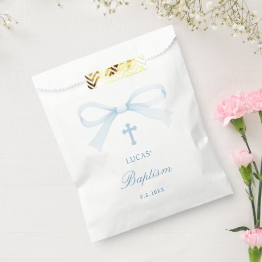 Watercolor Blue Bow Baptism Geschenktütchen (Versiegelt)
