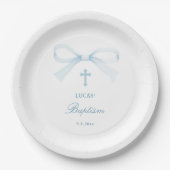Watercolor Blue Bow Baptism Pappteller (Vorderseite)