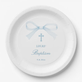 Watercolor Blue Bow Baptism Pappteller