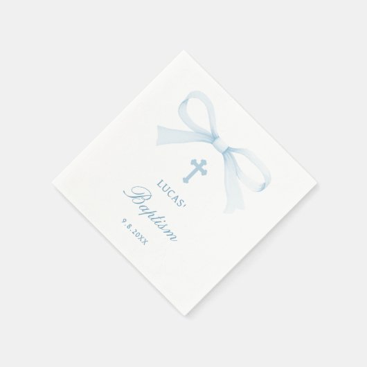 Watercolor Blue Bow Baptism Serviette (Ecke)