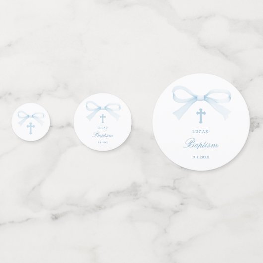 Watercolor Blue Bow Baptism Table Konfetti (Rückseiten)