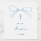 Watercolor Blue Bow Baptism Weinetikett (Einzelnes Label)