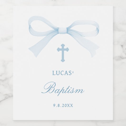 Watercolor Blue Bow Baptism Weinetikett (Einzelnes Label)