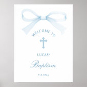 Watercolor Blue Bow Baptism Welcome Poster (Vorne)