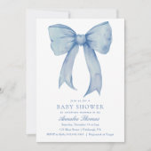Watercolor Blue Bow Boy Baby Dusche Einladung (Vorderseite)