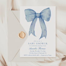 Watercolor Blue Bow Boy Baby Dusche
