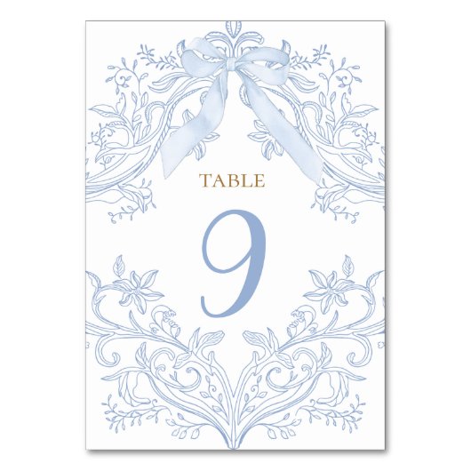  watercolor blue bow elegant table number tischnummer (Vorderseite)