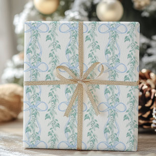 Watercolor Blue Bow Garland Weihnachten Geschenkpapier